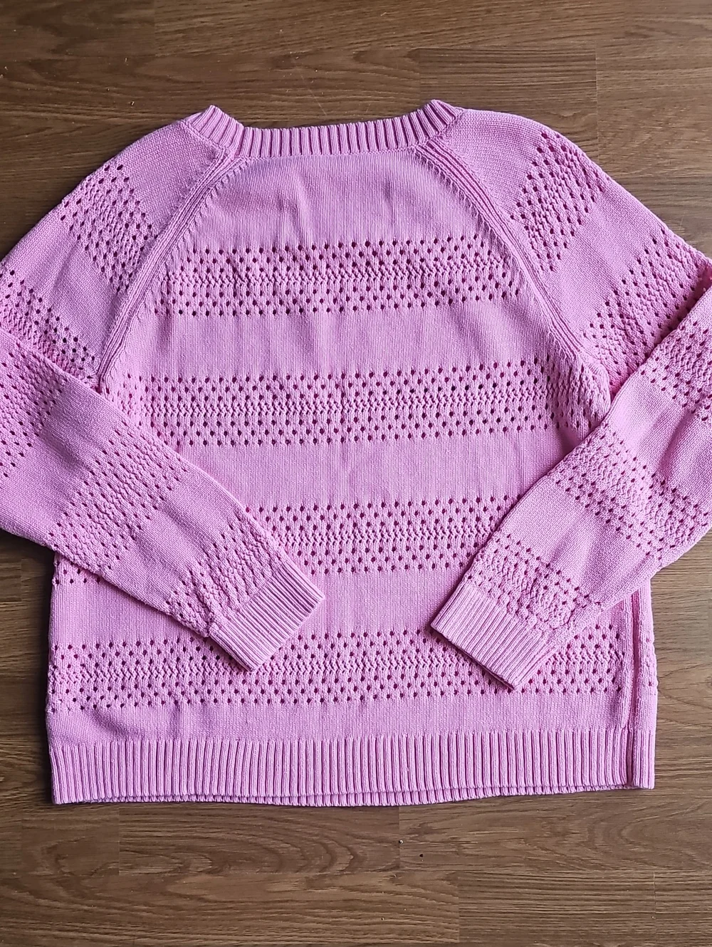 Talbots Pink Open Knit Long Sleeve Crewneck Sweater Women's Size XL